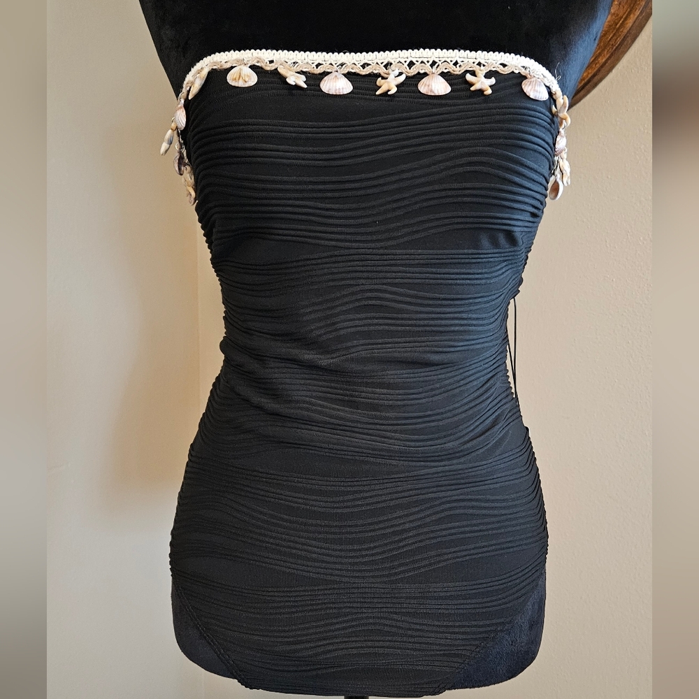 Strapless One Piece Swimsuit W Shell and Starfish Detail
